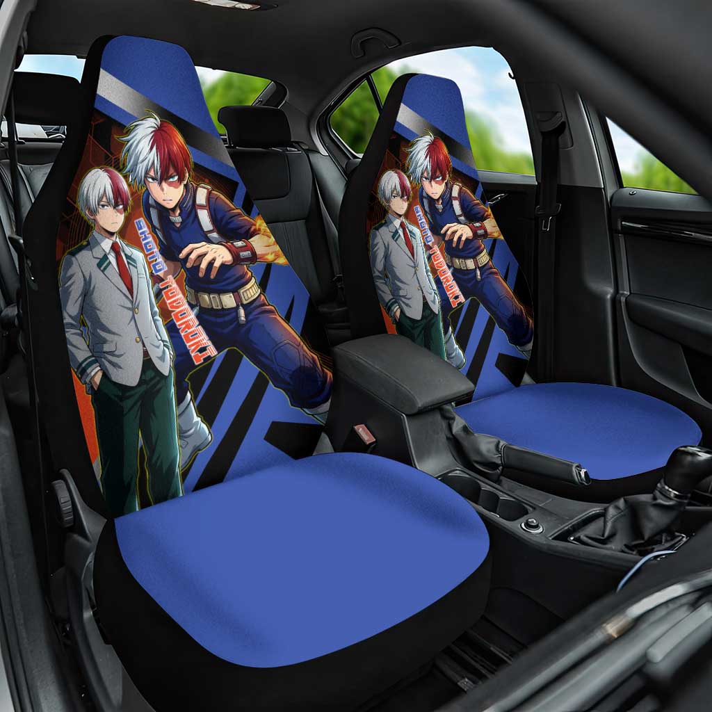 Shoto Todoroki Car Seat Cover Split Fire and Ice Anime Illustration with Elemental Energy Effects