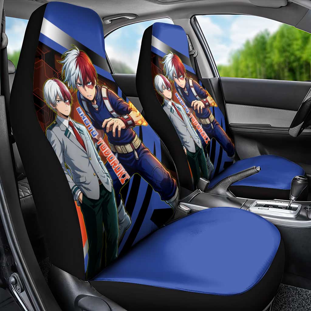 Shoto Todoroki Car Seat Cover Split Fire and Ice Anime Illustration with Elemental Energy Effects