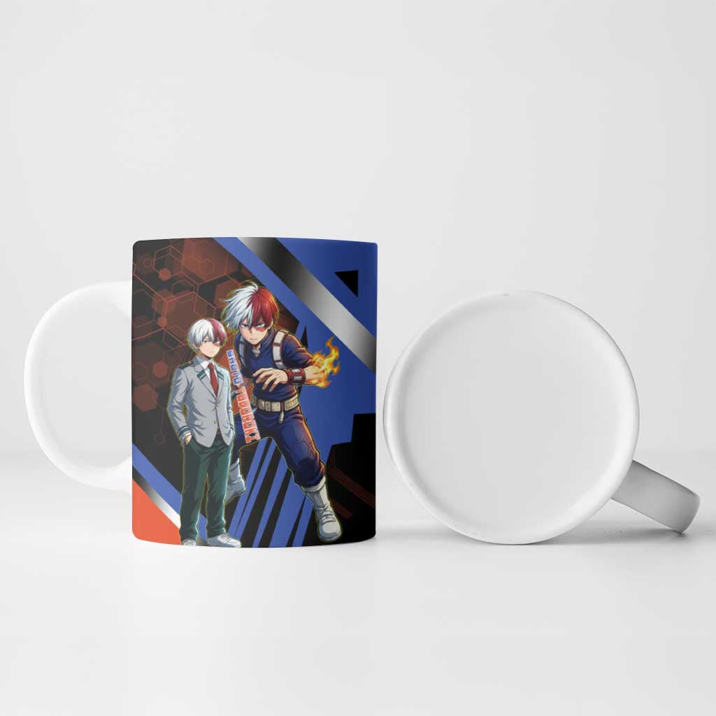 Shoto Todoroki Ceramic Mug Split Fire and Ice Anime Illustration with Elemental Energy Effects