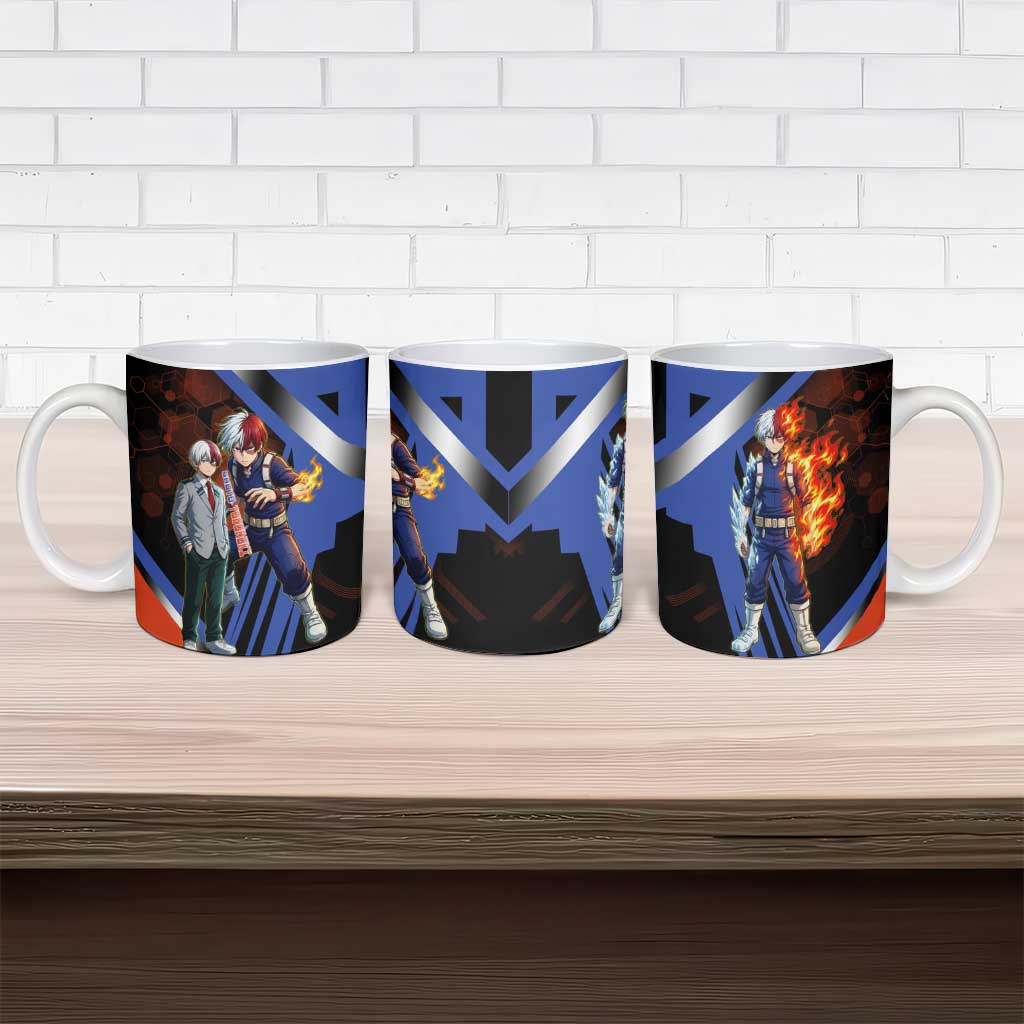 Shoto Todoroki Ceramic Mug Split Fire and Ice Anime Illustration with Elemental Energy Effects