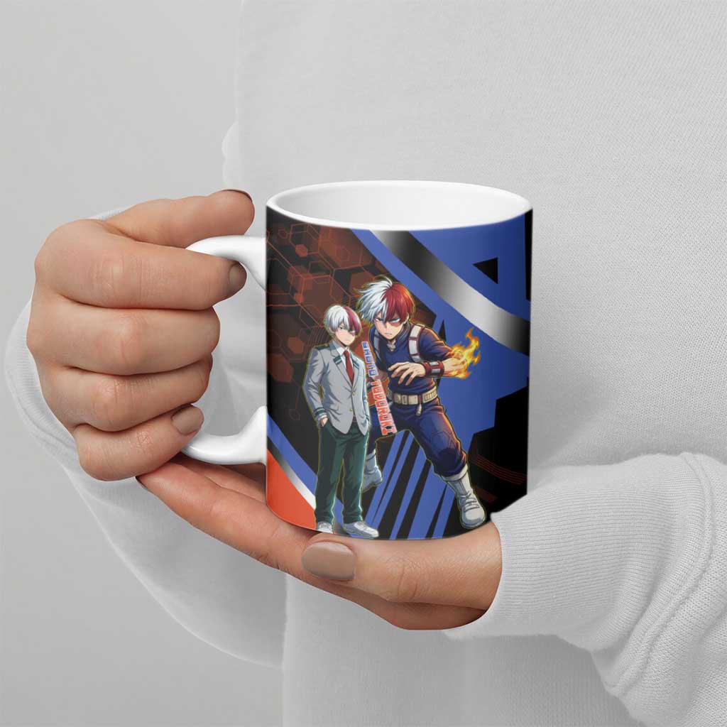Shoto Todoroki Ceramic Mug Split Fire and Ice Anime Illustration with Elemental Energy Effects