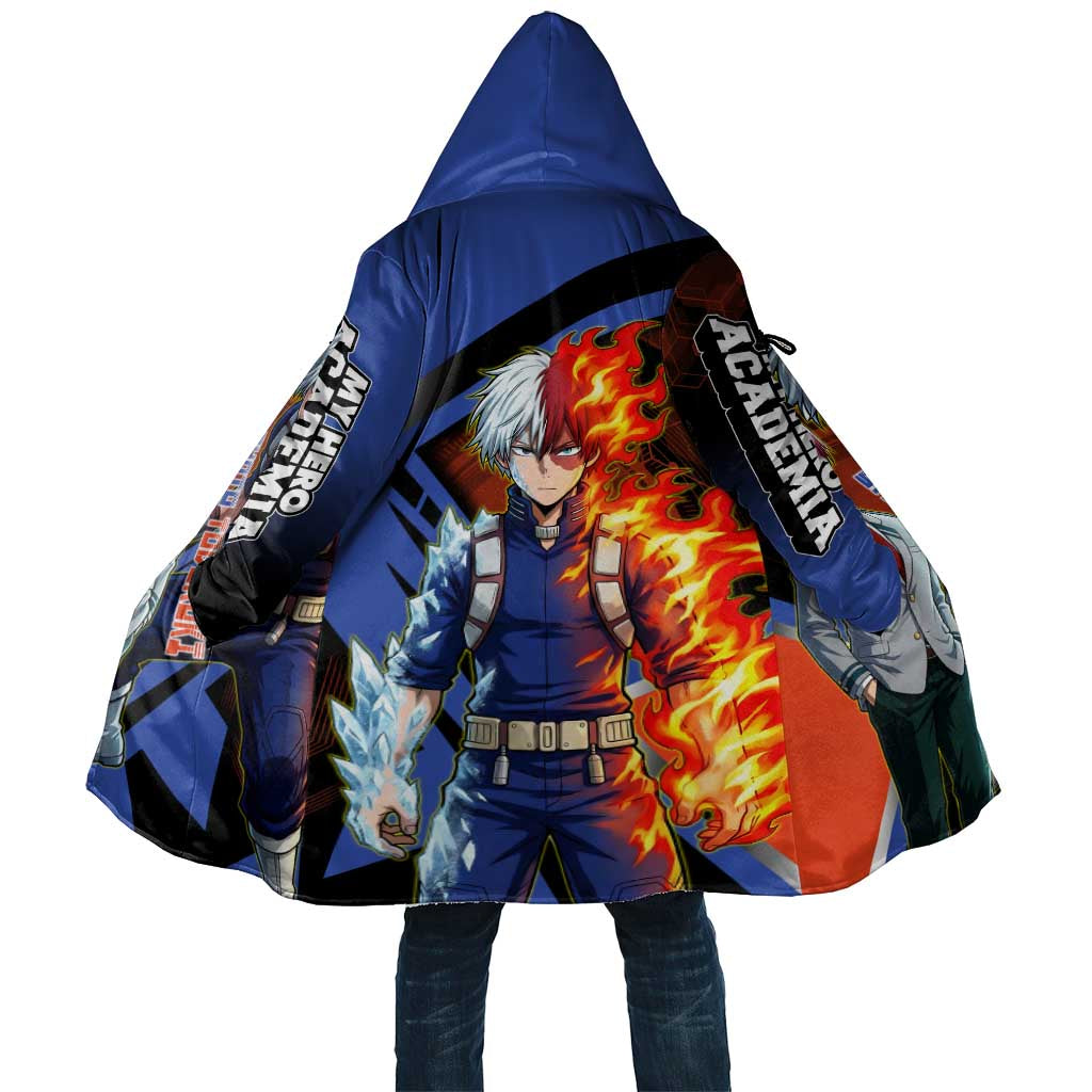 Shoto Todoroki Cloak Split Fire and Ice Anime Illustration with Elemental Energy Effects