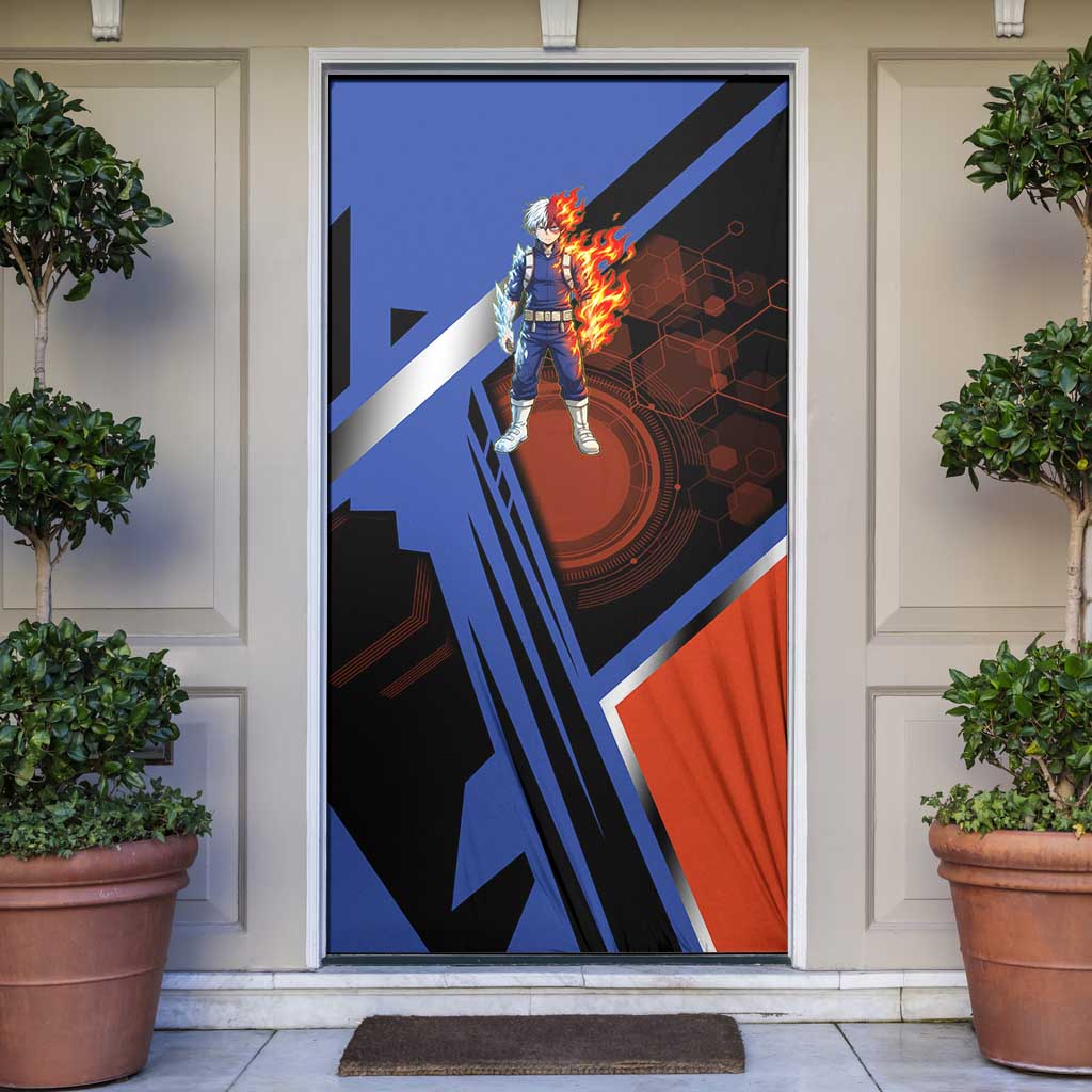 Shoto Todoroki Door Cover Split Fire and Ice Anime Illustration with Elemental Energy Effects