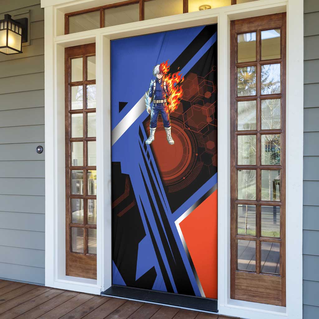 Shoto Todoroki Door Cover Split Fire and Ice Anime Illustration with Elemental Energy Effects