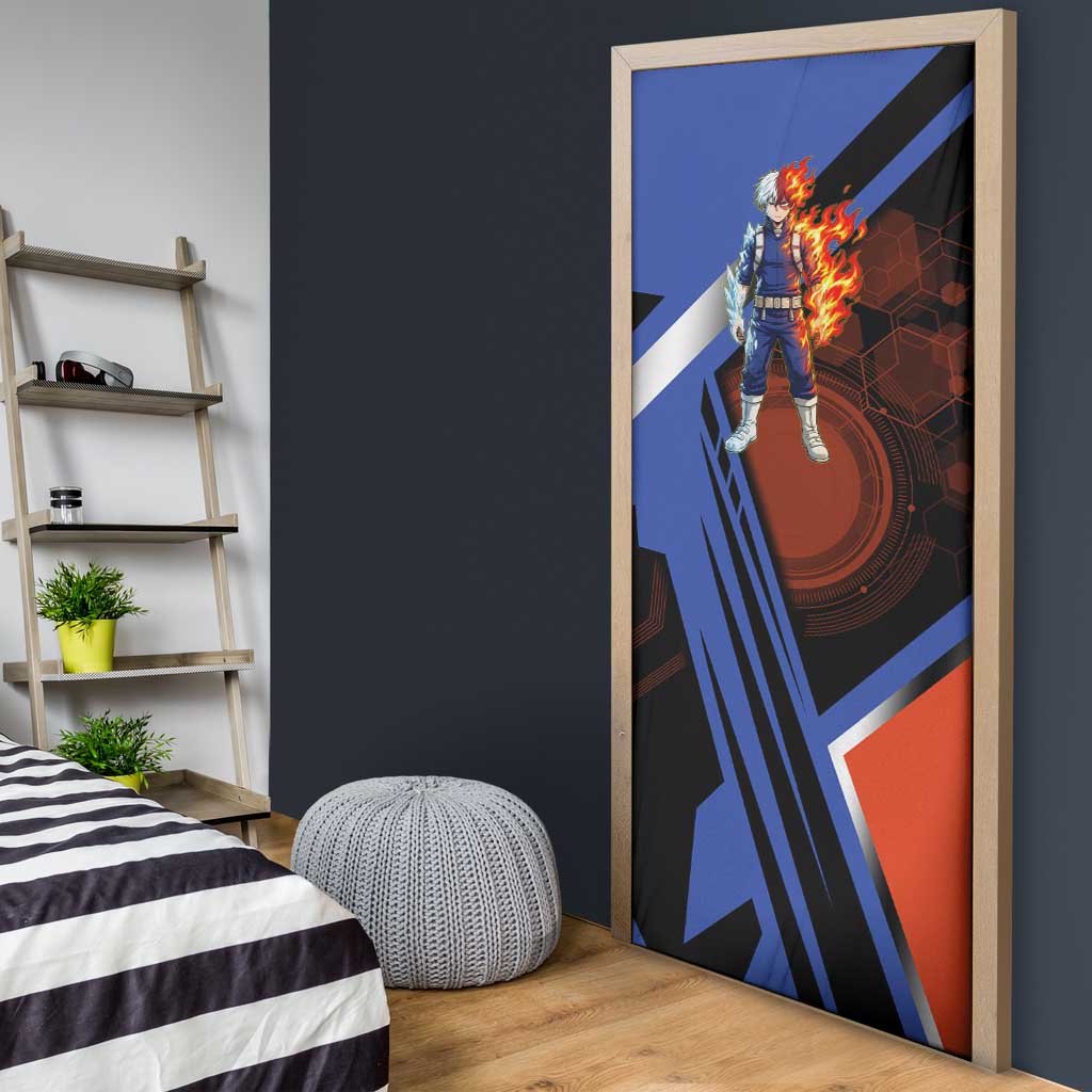 Shoto Todoroki Door Cover Split Fire and Ice Anime Illustration with Elemental Energy Effects