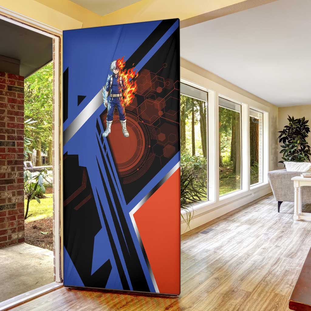 Shoto Todoroki Door Cover Split Fire and Ice Anime Illustration with Elemental Energy Effects