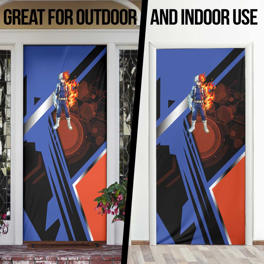 Shoto Todoroki Door Cover Split Fire and Ice Anime Illustration with Elemental Energy Effects