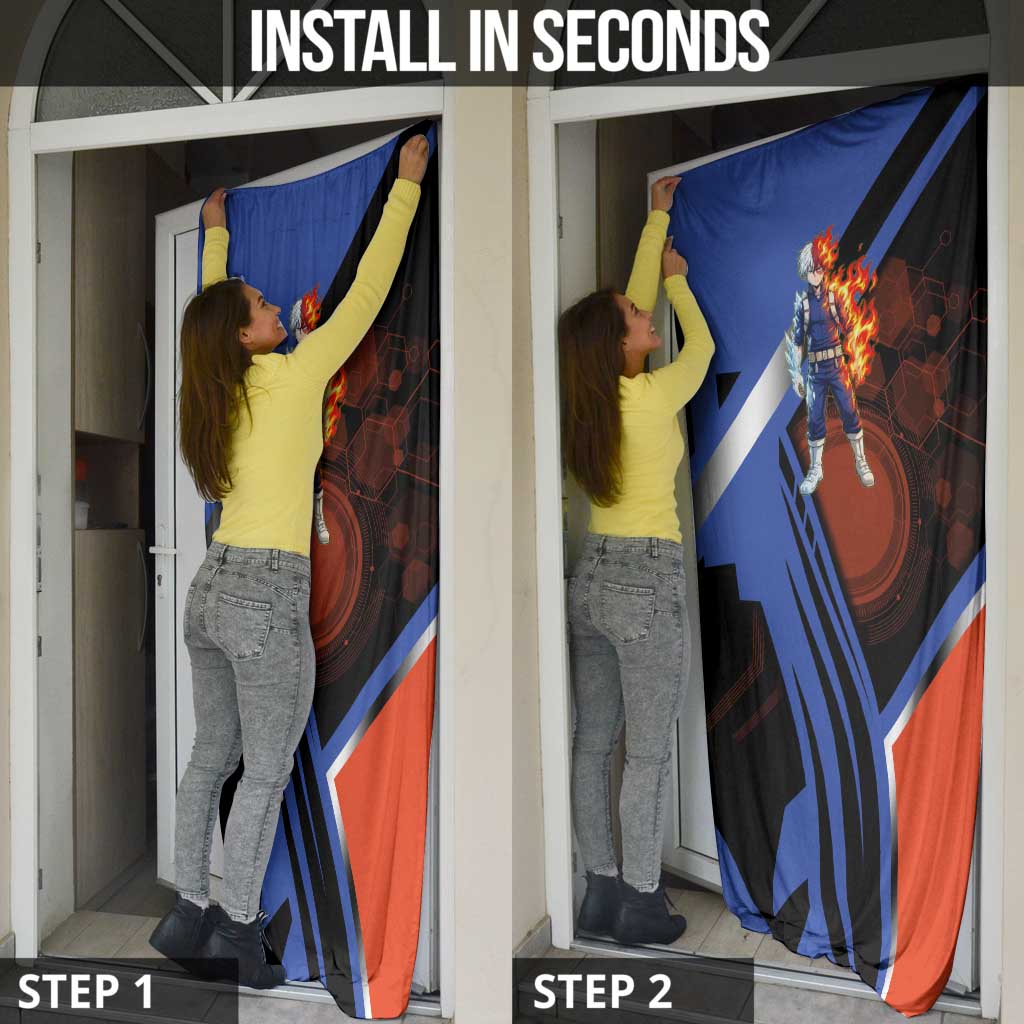 Shoto Todoroki Door Cover Split Fire and Ice Anime Illustration with Elemental Energy Effects