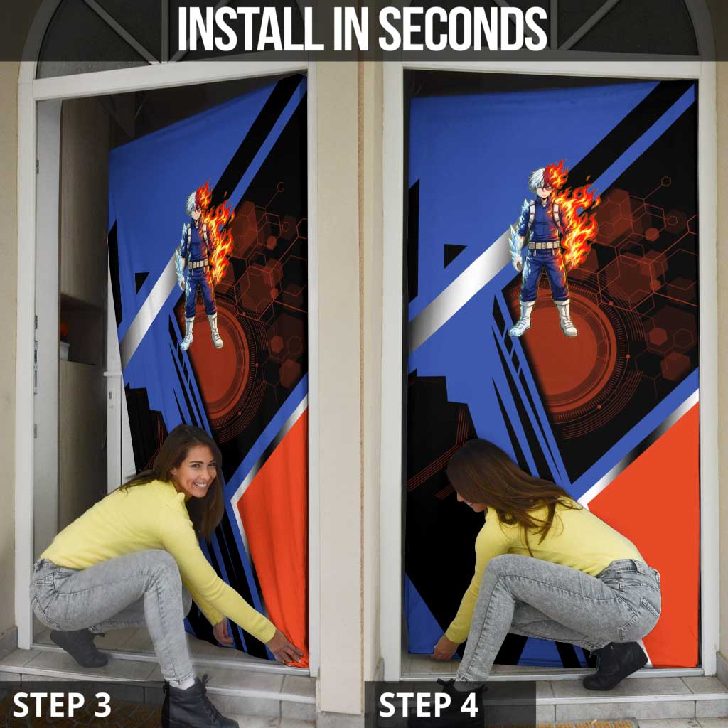 Shoto Todoroki Door Cover Split Fire and Ice Anime Illustration with Elemental Energy Effects