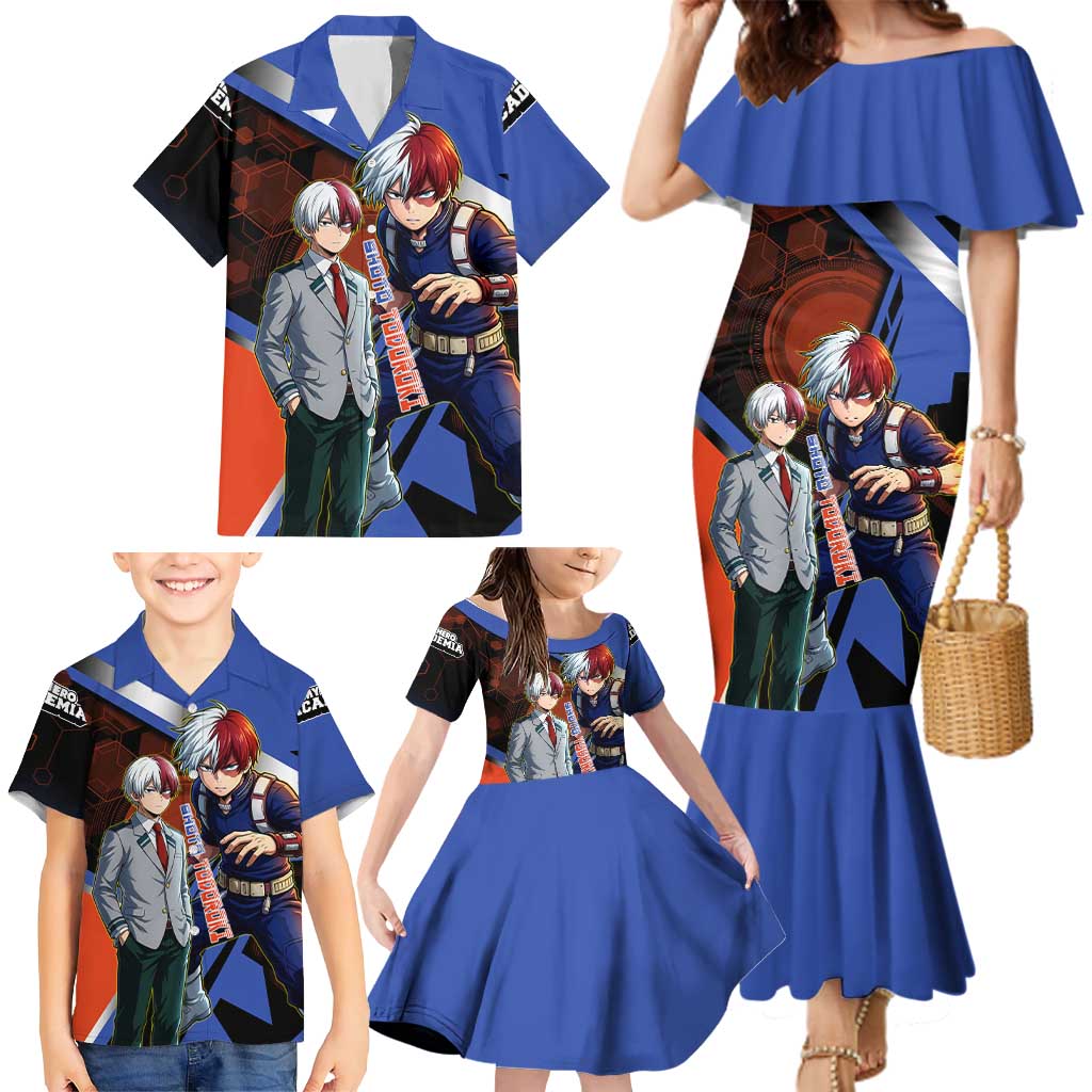 Shoto Todoroki Family Matching Mermaid Dress and Hawaiian Shirt Split Fire and Ice Anime Illustration with Elemental Energy Effects