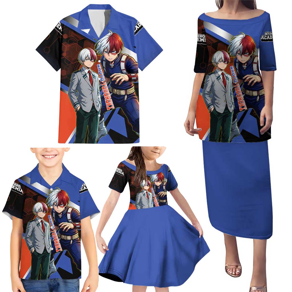 Shoto Todoroki Family Matching Puletasi and Hawaiian Shirt Split Fire and Ice Anime Illustration with Elemental Energy Effects