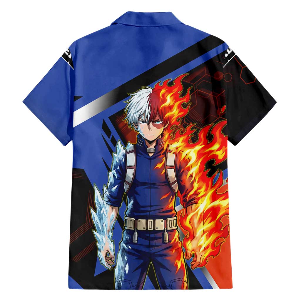 Shoto Todoroki Family Matching Short Sleeve Bodycon Dress and Hawaiian Shirt Split Fire and Ice Anime Illustration with Elemental Energy Effects