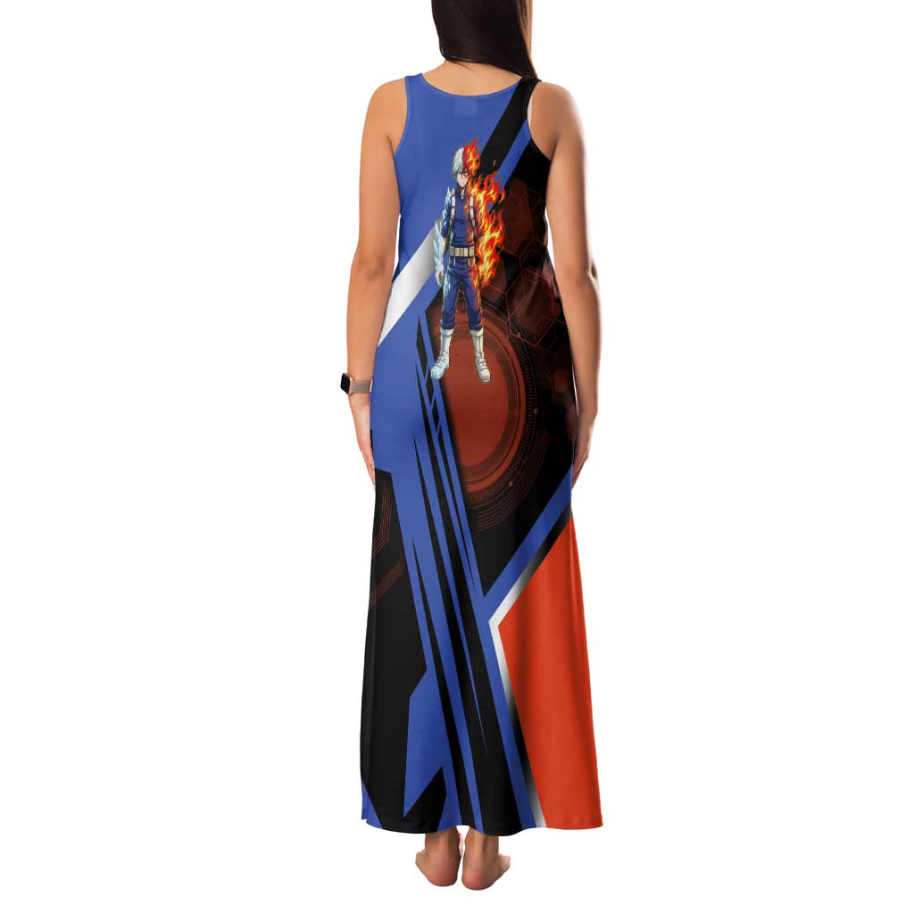 Shoto Todoroki Family Matching Tank Maxi Dress and Hawaiian Shirt Split Fire and Ice Anime Illustration with Elemental Energy Effects