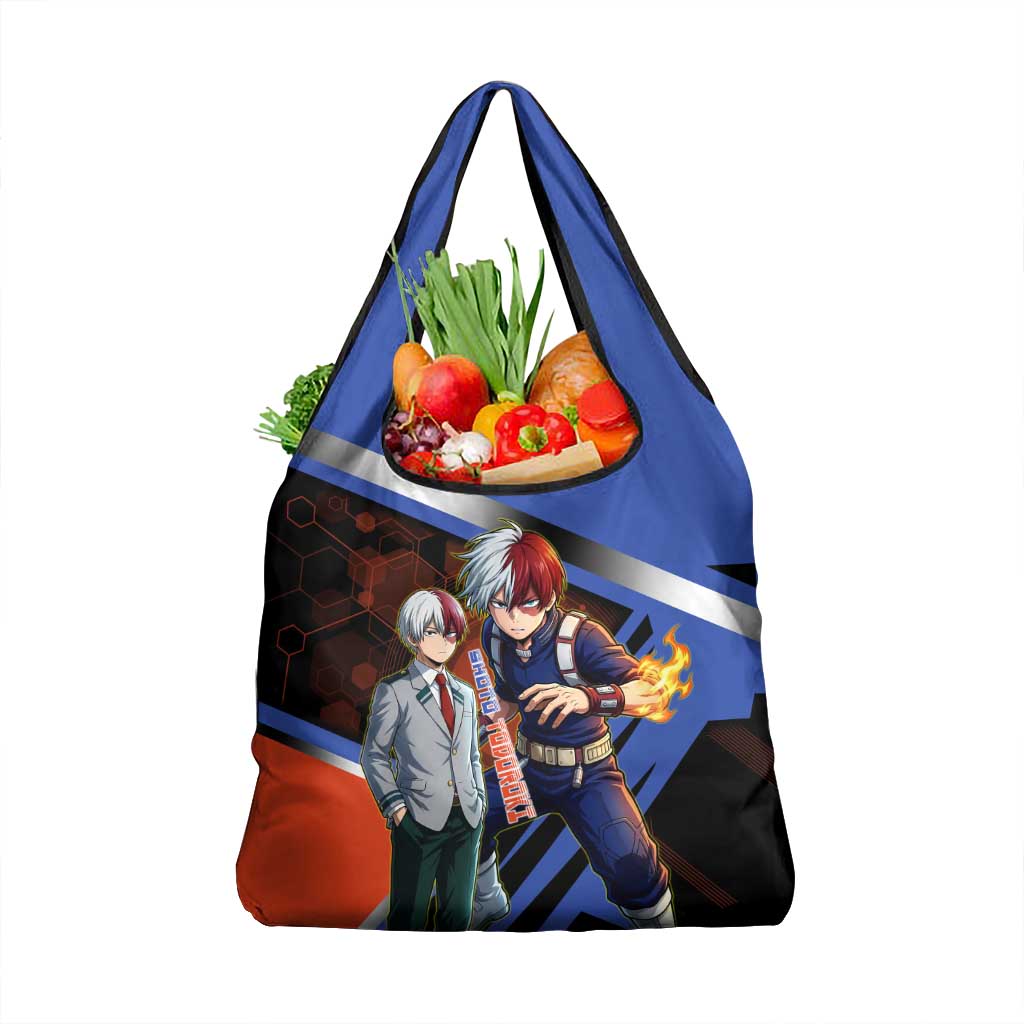 Shoto Todoroki Grocery Bag Split Fire and Ice Anime Illustration with Elemental Energy Effects