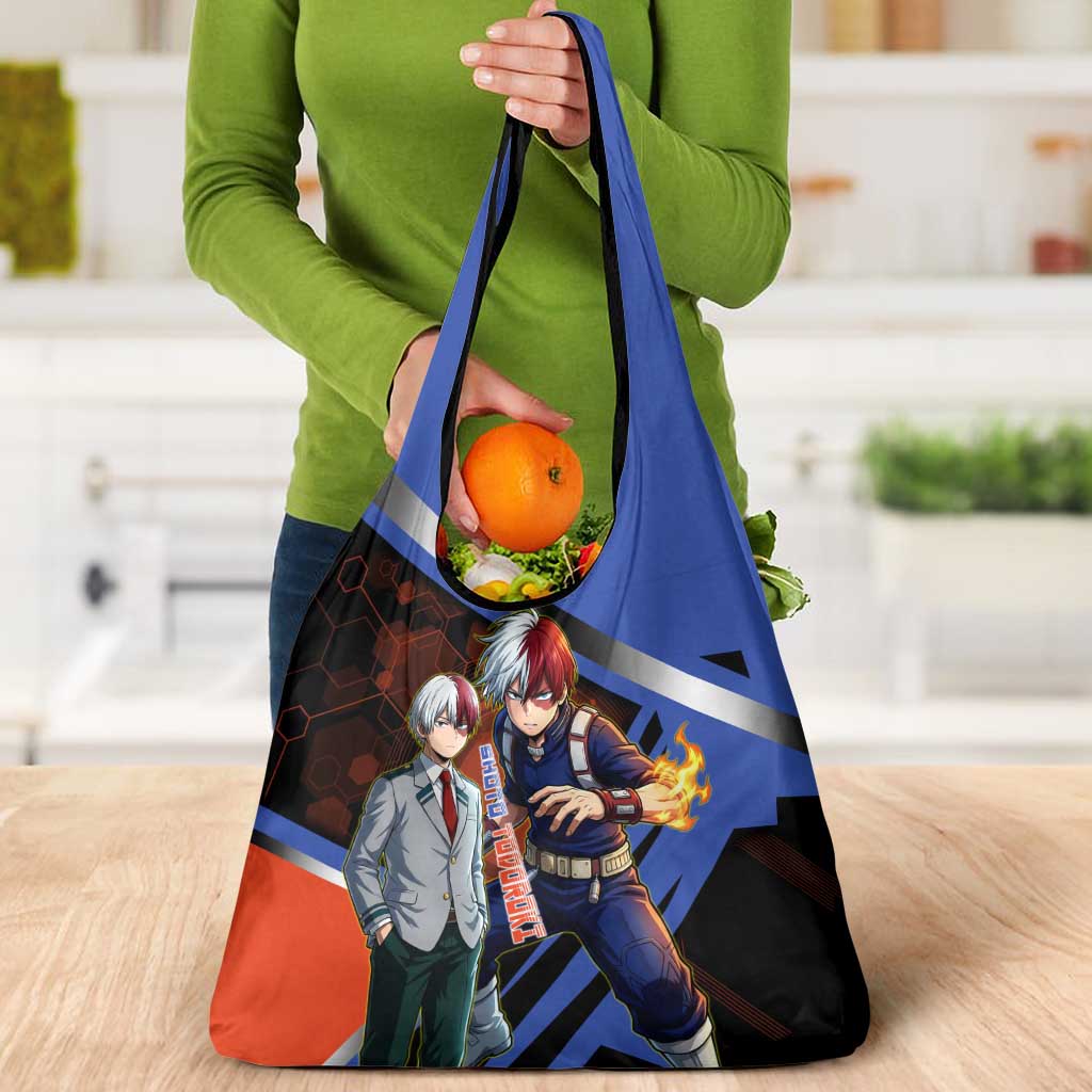 Shoto Todoroki Grocery Bag Split Fire and Ice Anime Illustration with Elemental Energy Effects