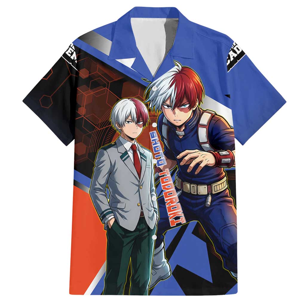 Shoto Todoroki Hawaiian Shirt Split Fire and Ice Anime Illustration with Elemental Energy Effects