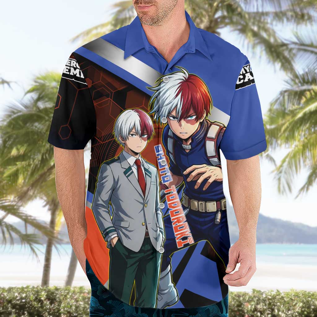 Shoto Todoroki Hawaiian Shirt Split Fire and Ice Anime Illustration with Elemental Energy Effects