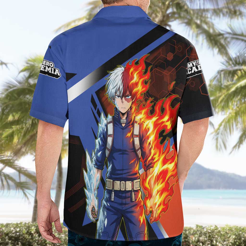 Shoto Todoroki Hawaiian Shirt Split Fire and Ice Anime Illustration with Elemental Energy Effects