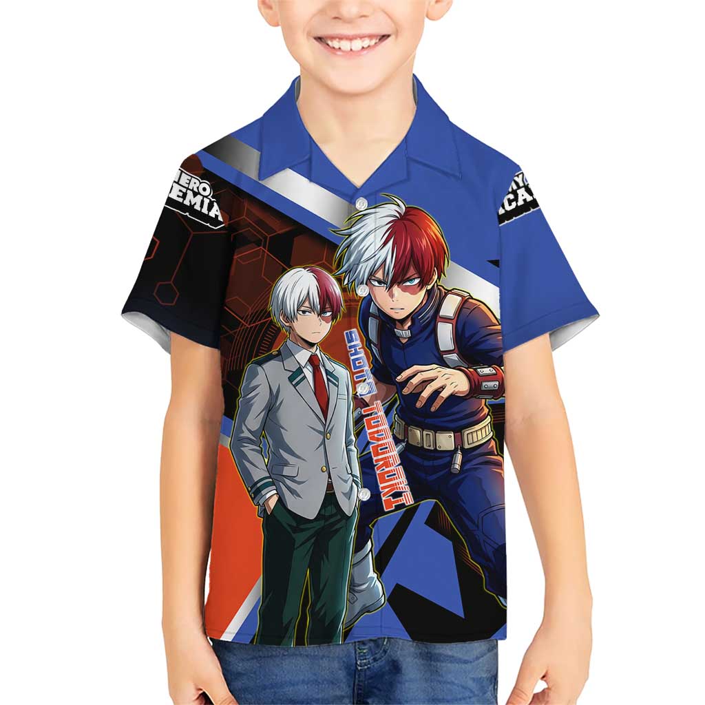 Shoto Todoroki Hawaiian Shirt Split Fire and Ice Anime Illustration with Elemental Energy Effects