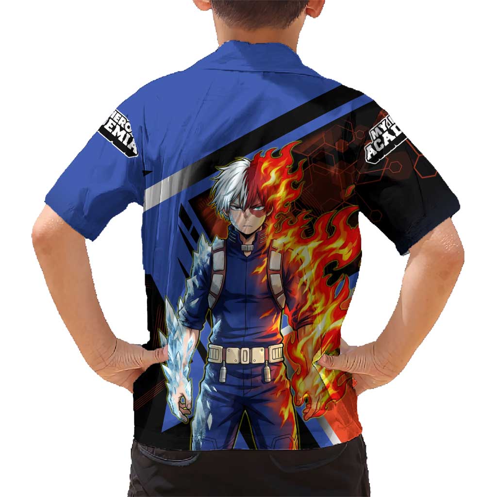 Shoto Todoroki Hawaiian Shirt Split Fire and Ice Anime Illustration with Elemental Energy Effects
