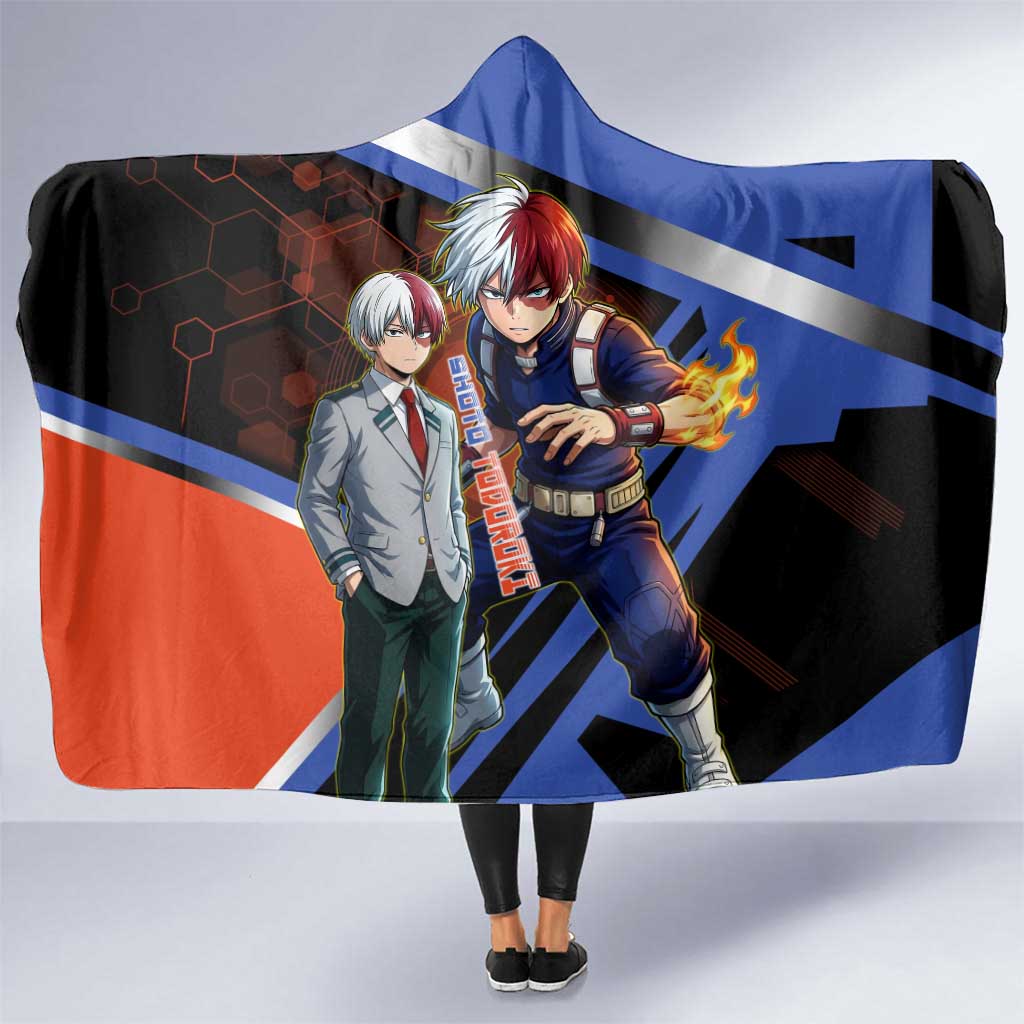 Shoto Todoroki Hooded Blanket Split Fire and Ice Anime Illustration with Elemental Energy Effects