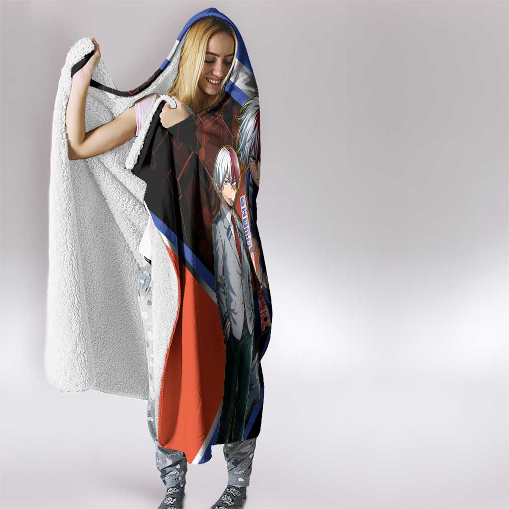 Shoto Todoroki Hooded Blanket Split Fire and Ice Anime Illustration with Elemental Energy Effects