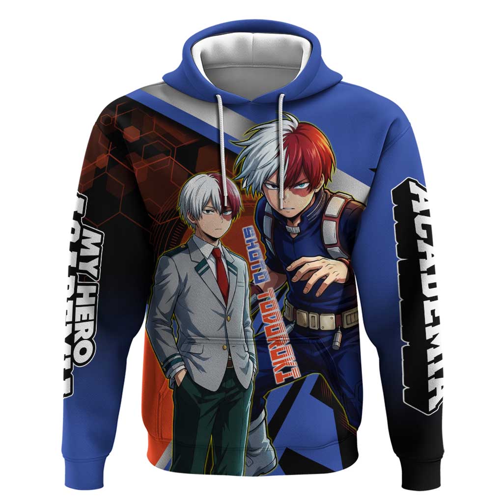 Shoto Todoroki Hoodie Split Fire and Ice Anime Illustration with Elemental Energy Effects