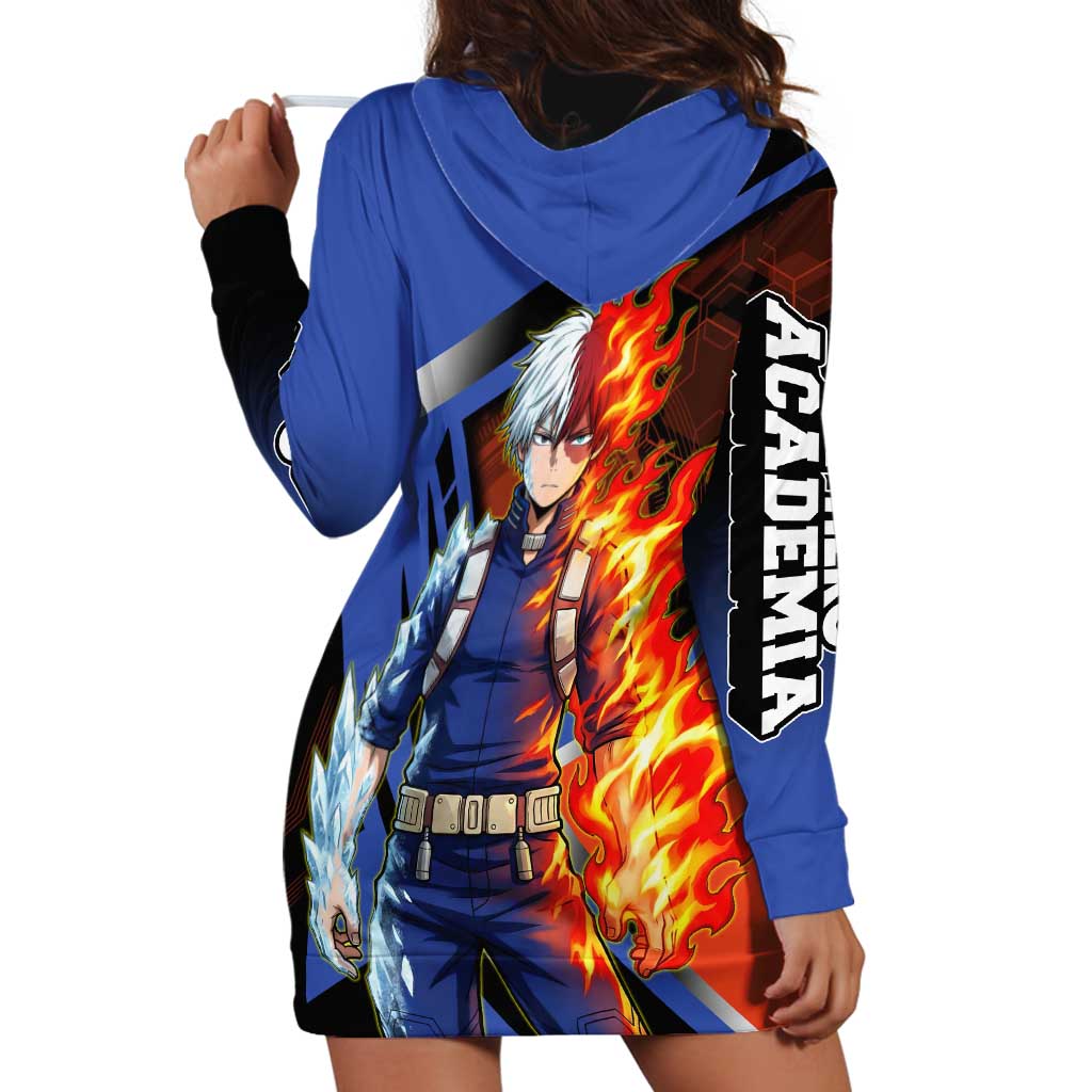 Shoto Todoroki Hoodie Dress Split Fire and Ice Anime Illustration with Elemental Energy Effects