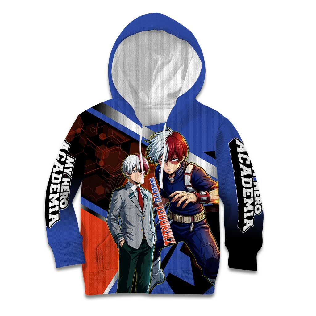 Shoto Todoroki Kid Hoodie Split Fire and Ice Anime Illustration with Elemental Energy Effects