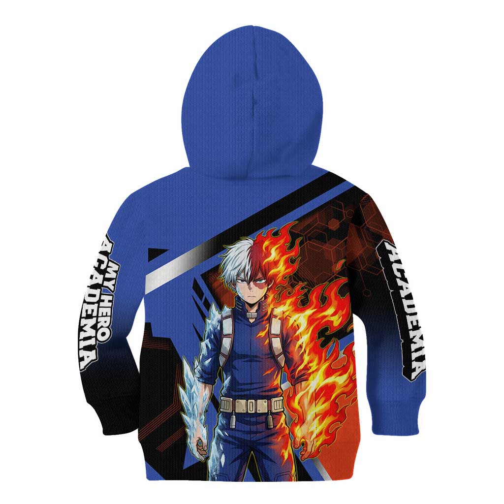 Shoto Todoroki Kid Hoodie Split Fire and Ice Anime Illustration with Elemental Energy Effects