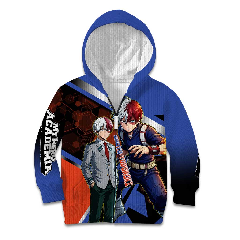 Shoto Todoroki Kid Hoodie Split Fire and Ice Anime Illustration with Elemental Energy Effects