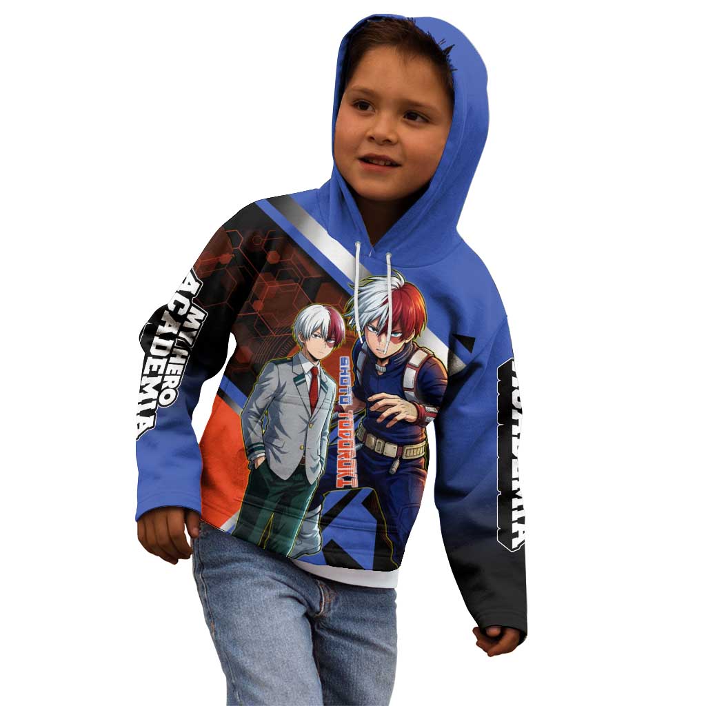Shoto Todoroki Kid Hoodie Split Fire and Ice Anime Illustration with Elemental Energy Effects