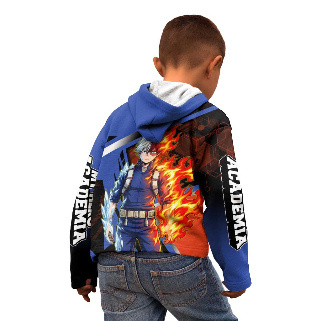 Shoto Todoroki Kid Hoodie Split Fire and Ice Anime Illustration with Elemental Energy Effects