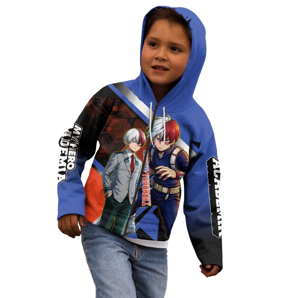 Shoto Todoroki Kid Hoodie Split Fire and Ice Anime Illustration with Elemental Energy Effects