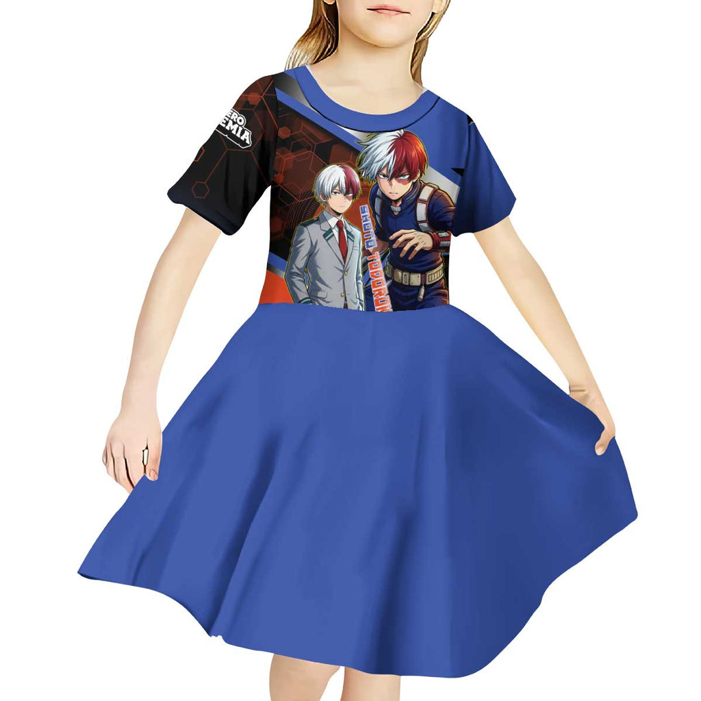 Shoto Todoroki Kid Short Sleeve Dress Split Fire and Ice Anime Illustration with Elemental Energy Effects