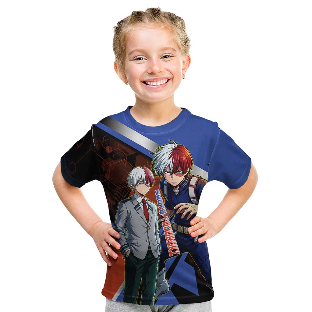 Shoto Todoroki Kid T Shirt Split Fire and Ice Anime Illustration with Elemental Energy Effects