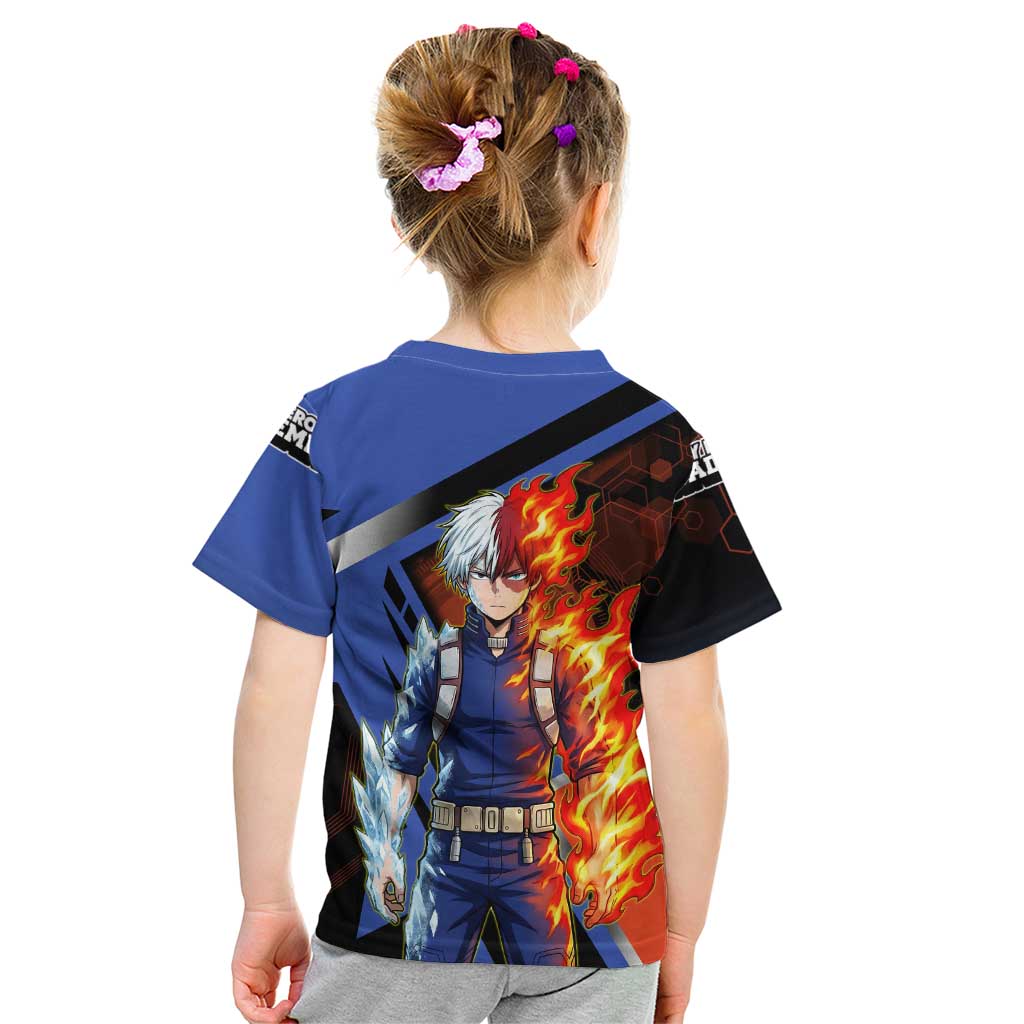 Shoto Todoroki Kid T Shirt Split Fire and Ice Anime Illustration with Elemental Energy Effects