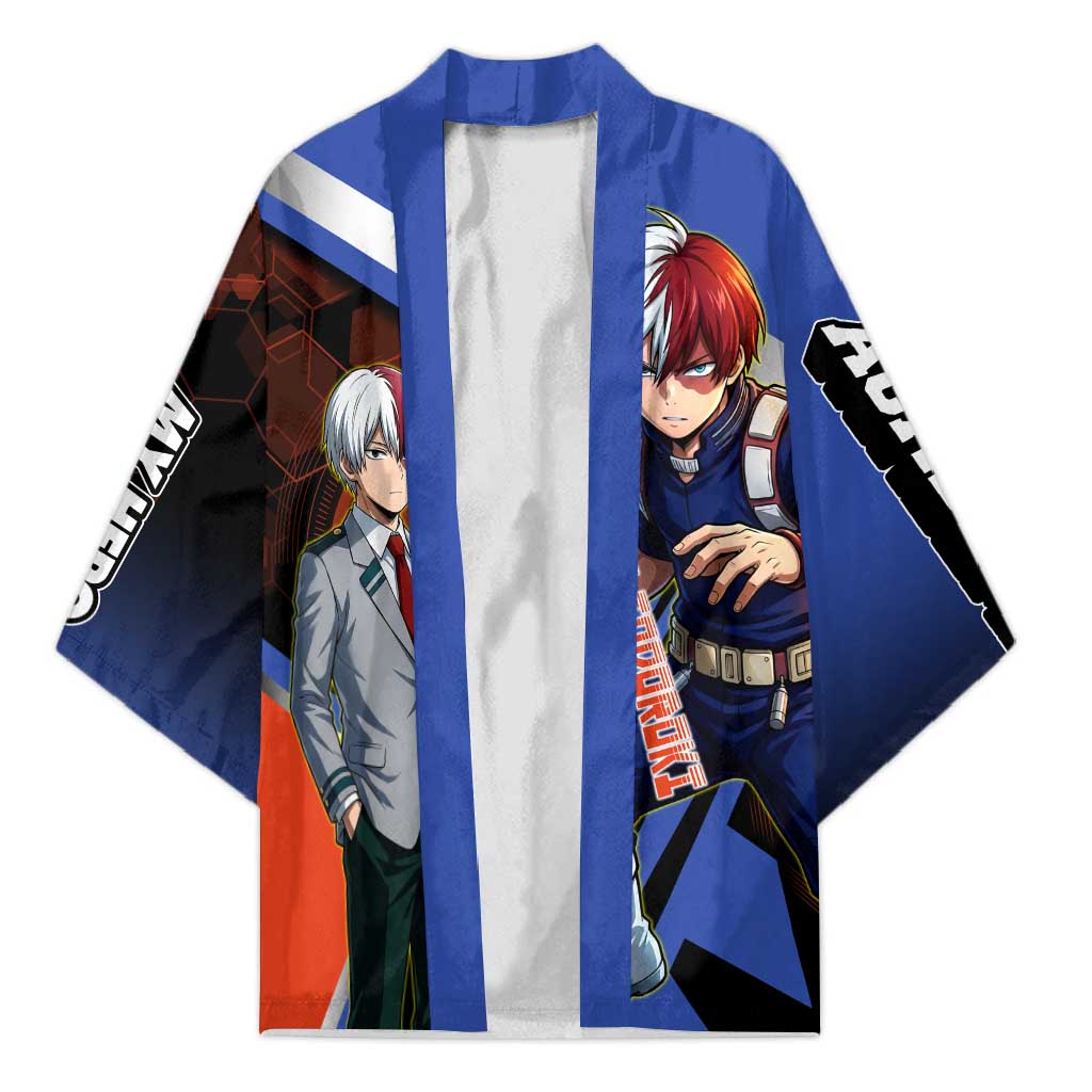 Shoto Todoroki Kimono Split Fire and Ice Anime Illustration with Elemental Energy Effects