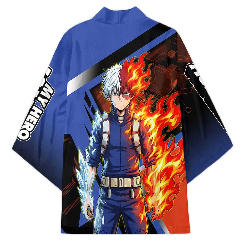 Shoto Todoroki Kimono Split Fire and Ice Anime Illustration with Elemental Energy Effects