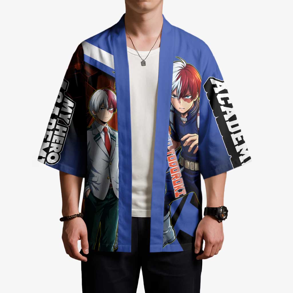 Shoto Todoroki Kimono Split Fire and Ice Anime Illustration with Elemental Energy Effects