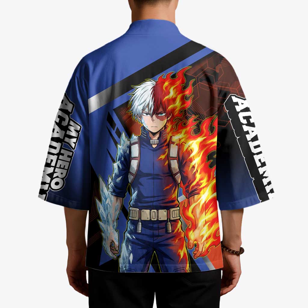 Shoto Todoroki Kimono Split Fire and Ice Anime Illustration with Elemental Energy Effects