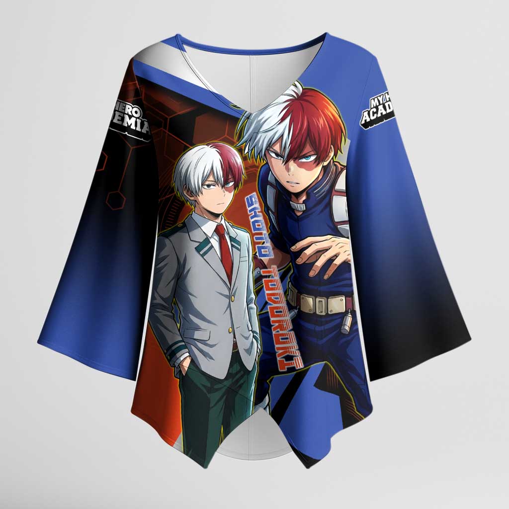 Shoto Todoroki Kimono Sleeve Blouse Split Fire and Ice Anime Illustration with Elemental Energy Effects