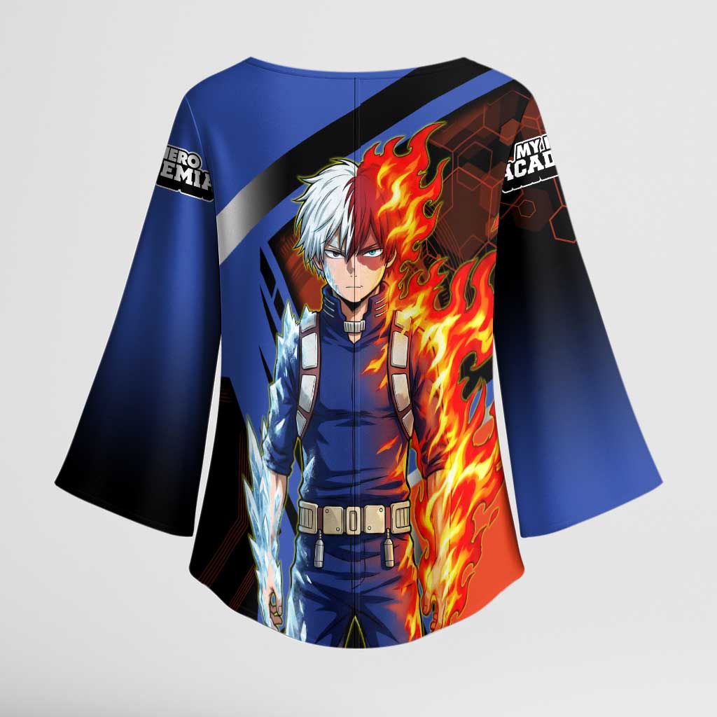 Shoto Todoroki Kimono Sleeve Blouse Split Fire and Ice Anime Illustration with Elemental Energy Effects