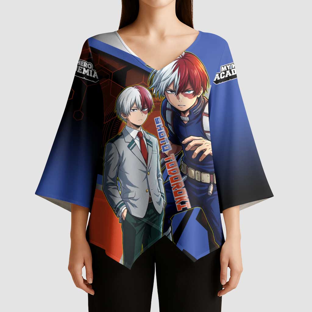 Shoto Todoroki Kimono Sleeve Blouse Split Fire and Ice Anime Illustration with Elemental Energy Effects