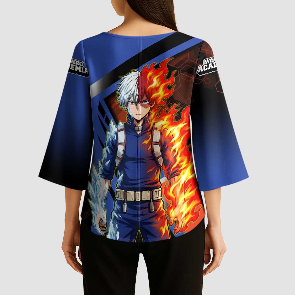 Shoto Todoroki Kimono Sleeve Blouse Split Fire and Ice Anime Illustration with Elemental Energy Effects