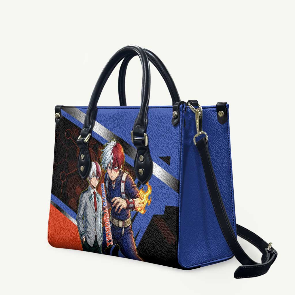 Shoto Todoroki Leather Bag Split Fire and Ice Anime Illustration with Elemental Energy Effects