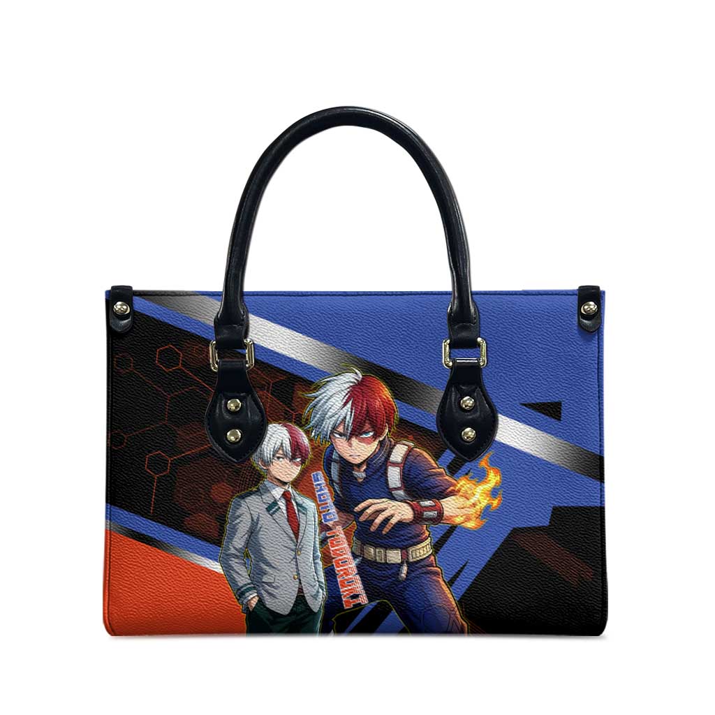 Shoto Todoroki Leather Bag Split Fire and Ice Anime Illustration with Elemental Energy Effects