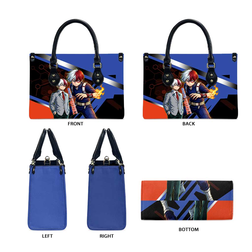 Shoto Todoroki Leather Bag Split Fire and Ice Anime Illustration with Elemental Energy Effects