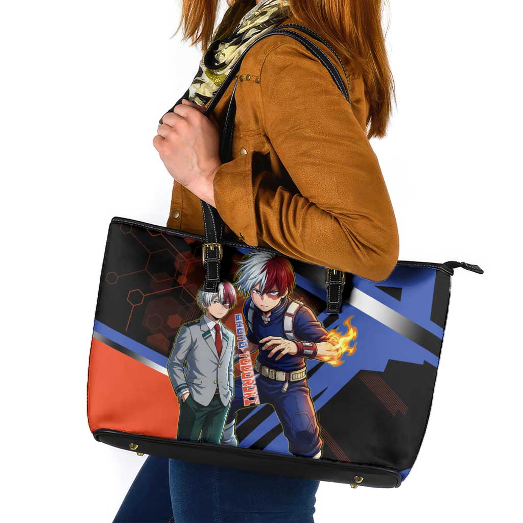Shoto Todoroki Leather Tote Bag Split Fire and Ice Anime Illustration with Elemental Energy Effects