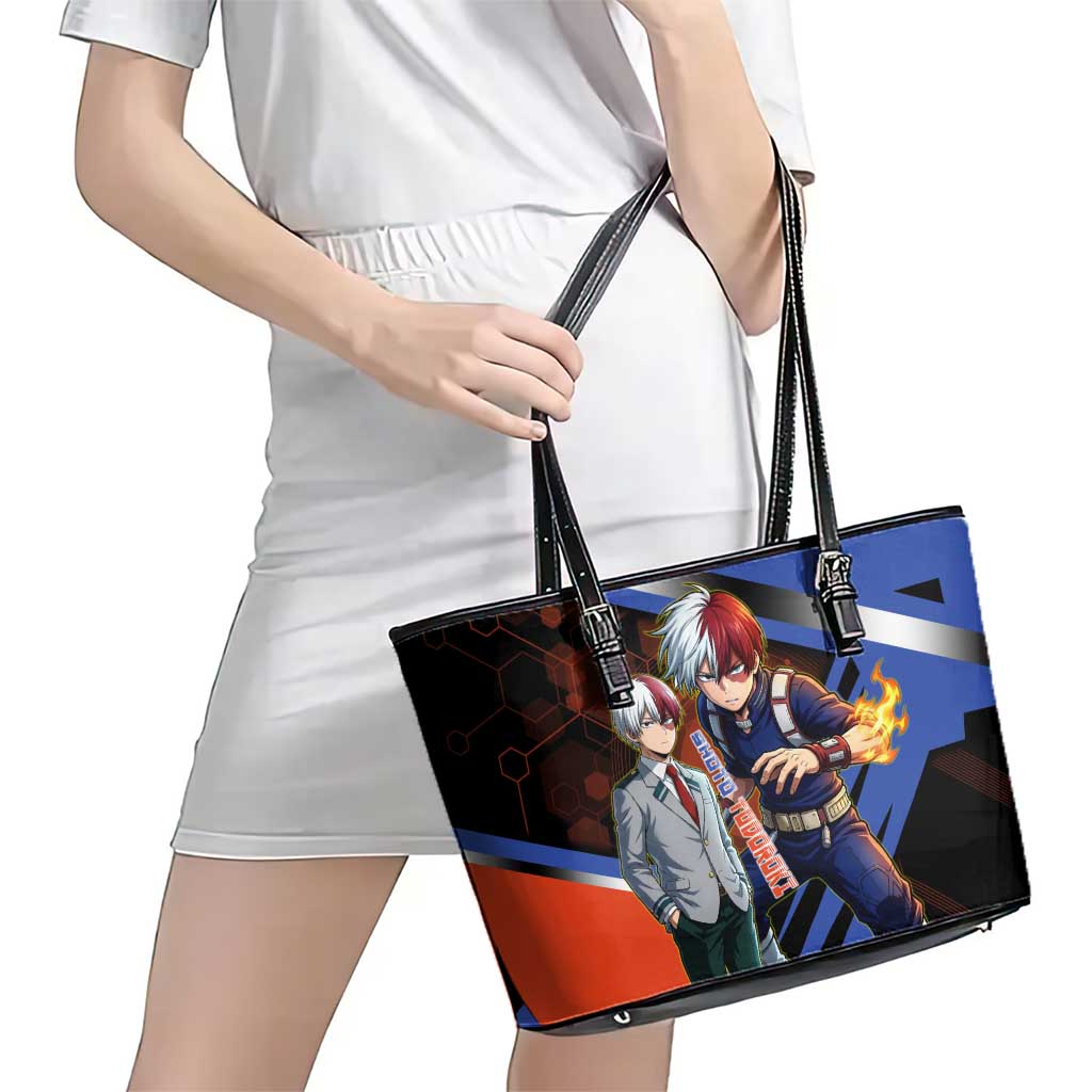 Shoto Todoroki Leather Tote Bag Split Fire and Ice Anime Illustration with Elemental Energy Effects